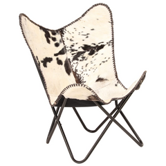 Butterfly Chair - Black and White Genuine Goat Leather | Elegant Comfort & Style