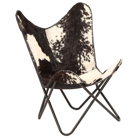 Butterfly Chair - Black and White Genuine Goat Leather Accent Chair