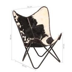 Butterfly Chair - Black and White Genuine Goat Leather | Elegant Comfort & Style