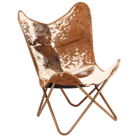 Elegant Butterfly Chair in Brown and White Genuine Goat Leather - Handmade Comfort