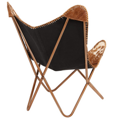 Elegant Butterfly Chair in Brown and White Genuine Goat Leather - Handmade Comfort