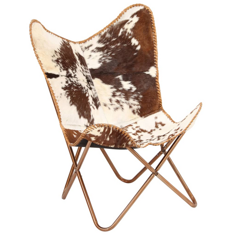 Butterfly Chair in Brown and White Genuine Goat Leather