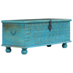 Antique-Style Blue Storage Chest | Solid Mango Wood | 100x40x41 cm | Unique & Handcrafted