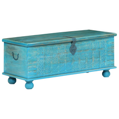 Antique-Style Blue Storage Chest | Solid Mango Wood | 100x40x41 cm | Unique & Handcrafted