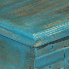 Antique-Style Blue Storage Chest | Solid Mango Wood | 100x40x41 cm | Unique & Handcrafted