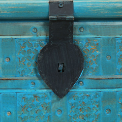 Antique-Style Blue Storage Chest | Solid Mango Wood | 100x40x41 cm | Unique & Handcrafted