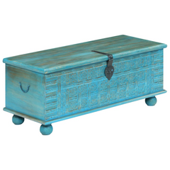 Antique-Style Blue Storage Chest | Solid Mango Wood | 100x40x41 cm | Unique & Handcrafted