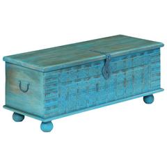 Antique-Style Blue Storage Chest | Solid Mango Wood | 100x40x41 cm | Unique & Handcrafted