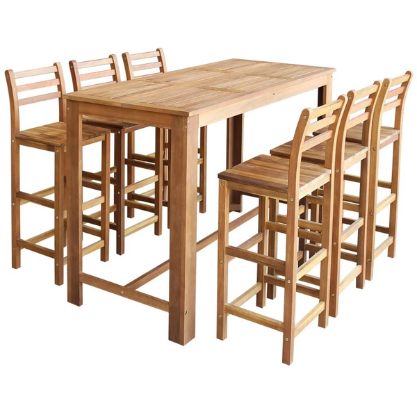 7-Piece Bar Table and Chair Set | Solid Acacia Wood | Rustic Design for Home, Bar, and Cafe