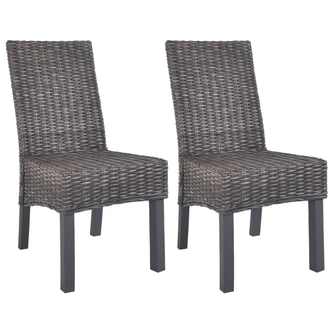 Dining Chairs 2 pcs Brown Kubu Rattan and Mango Wood