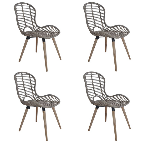 Set of 4 Brown Natural Rattan Dining Chairs - Stylish and Durable Seating for Kitchen & Living Room