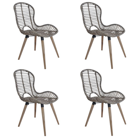 Set of 4 Brown Natural Rattan Dining Chairs - Stylish and Durable Seating for Kitchen & Living Room