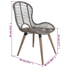 Set of 4 Brown Natural Rattan Dining Chairs - Stylish and Durable Seating for Kitchen & Living Room