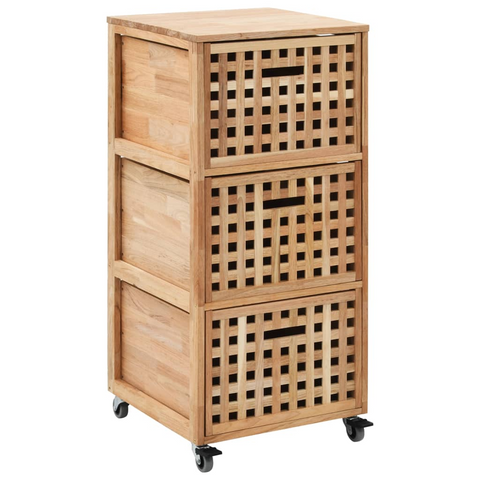 Solid Walnut Wood Bathroom Cabinet with 3 Baskets and Castors - Stylish Storage Solution, 41x41x91 cm