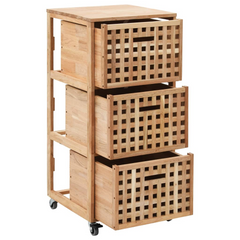 Solid Walnut Wood Bathroom Cabinet with 3 Baskets and Castors - Stylish Storage Solution, 41x41x91 cm