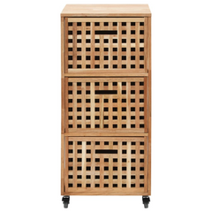 Solid Walnut Wood Bathroom Cabinet with 3 Baskets and Castors - Stylish Storage Solution, 41x41x91 cm