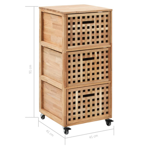 Solid Walnut Wood Bathroom Cabinet with 3 Baskets and Castors - Stylish Storage Solution, 41x41x91 cm