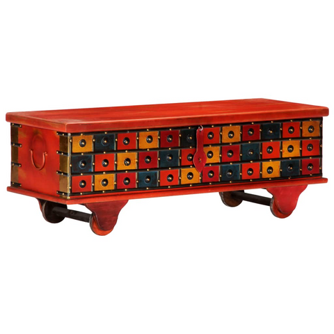 Red Storage Box 110x40x40 cm - Solid Acacia Wood Chest for Home & Office