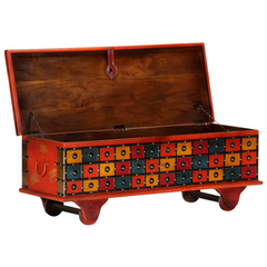 Red Storage Box 110x40x40 cm - Solid Acacia Wood Chest for Home & Office