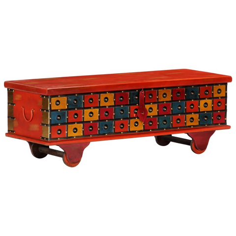 Red Storage Box 110x40x40 cm - Solid Acacia Wood Chest for Home & Office