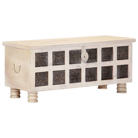 White Solid Acacia Wood Storage Box - Stylish 110x40x45 cm Chest with Ample Space and Coffee Table Surface