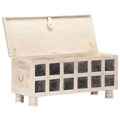 White Solid Acacia Wood Storage Box - Stylish 110x40x45 cm Chest with Ample Space and Coffee Table Surface