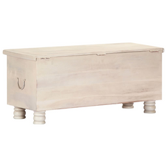 White Solid Acacia Wood Storage Box - Stylish 110x40x45 cm Chest with Ample Space and Coffee Table Surface