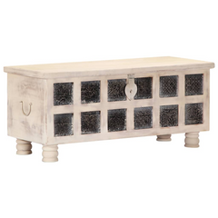 White Solid Acacia Wood Storage Box - Stylish 110x40x45 cm Chest with Ample Space and Coffee Table Surface