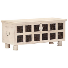 White Solid Acacia Wood Storage Box - Stylish 110x40x45 cm Chest with Ample Space and Coffee Table Surface