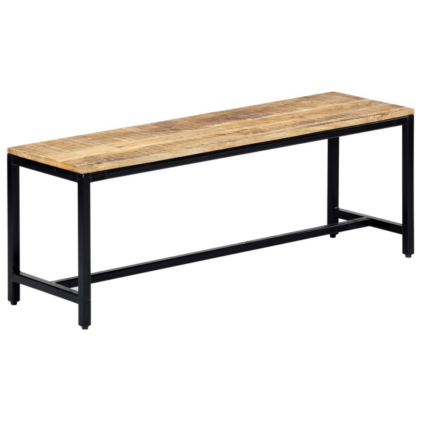 120 cm Dining Bench - Solid Rough Mango Wood with Industrial Iron Legs