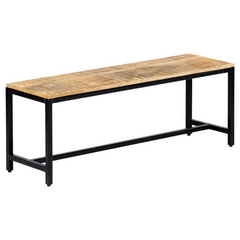 120 cm Dining Bench - Solid Rough Mango Wood with Industrial Iron Legs