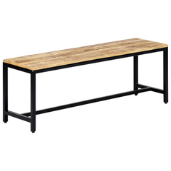 120 cm Dining Bench - Solid Rough Mango Wood with Industrial Iron Legs