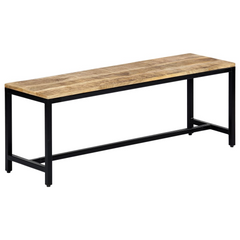 120 cm Dining Bench - Solid Rough Mango Wood with Industrial Iron Legs