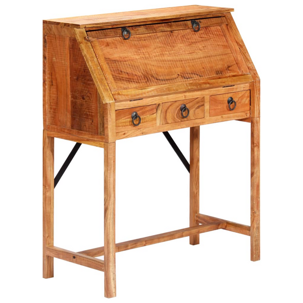 Solid Acacia Wood Writing Desk - 90x40x107cm, Vintage Style with Ample Storage