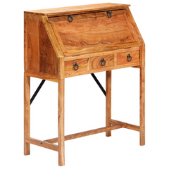 Solid Acacia Wood Writing Desk - 90x40x107cm, Vintage Style with Ample Storage