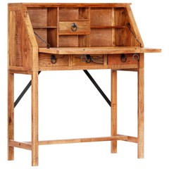 Solid Acacia Wood Writing Desk - 90x40x107cm, Vintage Style with Ample Storage