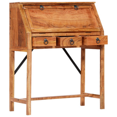 Solid Acacia Wood Writing Desk - 90x40x107cm, Vintage Style with Ample Storage