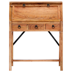 Solid Acacia Wood Writing Desk - 90x40x107cm, Vintage Style with Ample Storage