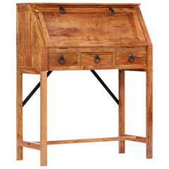 Solid Acacia Wood Writing Desk - 90x40x107cm, Vintage Style with Ample Storage