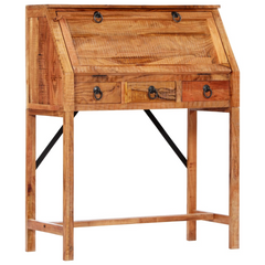 Solid Acacia Wood Writing Desk - 90x40x107cm, Vintage Style with Ample Storage