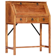 Solid Acacia Wood Writing Desk - 90x40x107cm, Vintage Style with Ample Storage