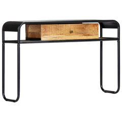 Solid Mango Wood Console Table with Steel Frame - 118x30x75 cm, Vintage Charm, No Assembly Required