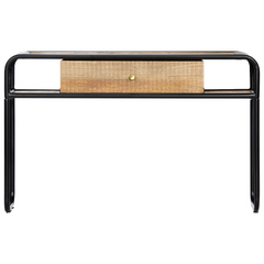 Solid Mango Wood Console Table with Steel Frame - 118x30x75 cm, Vintage Charm, No Assembly Required