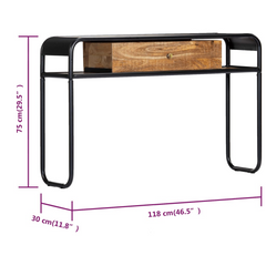 Solid Mango Wood Console Table with Steel Frame - 118x30x75 cm, Vintage Charm, No Assembly Required