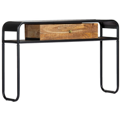 Solid Mango Wood Console Table with Steel Frame - 118x30x75 cm, Vintage Charm, No Assembly Required