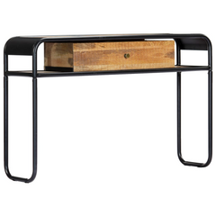 Solid Mango Wood Console Table with Steel Frame - 118x30x75 cm, Vintage Charm, No Assembly Required