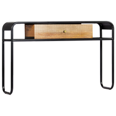 Solid Mango Wood Console Table with Steel Frame - 118x30x75 cm, Vintage Charm, No Assembly Required