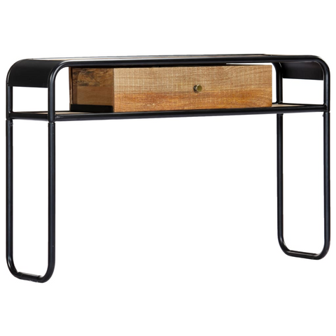 Solid Mango Wood Console Table with Steel Frame - 118x30x75 cm, Vintage Charm, No Assembly Required