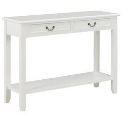 Classic White Console Table - 110x35x80 cm, Solid Wood with Drawers & Shelf