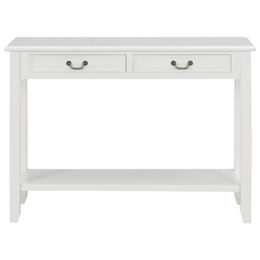 Classic White Console Table - 110x35x80 cm, Solid Wood with Drawers & Shelf